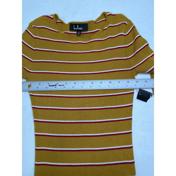 Lulus Rendezvous Mustard Yellow Striped Long Sleeve Bodycon Dress Size M NWT - Picture 7 of 7